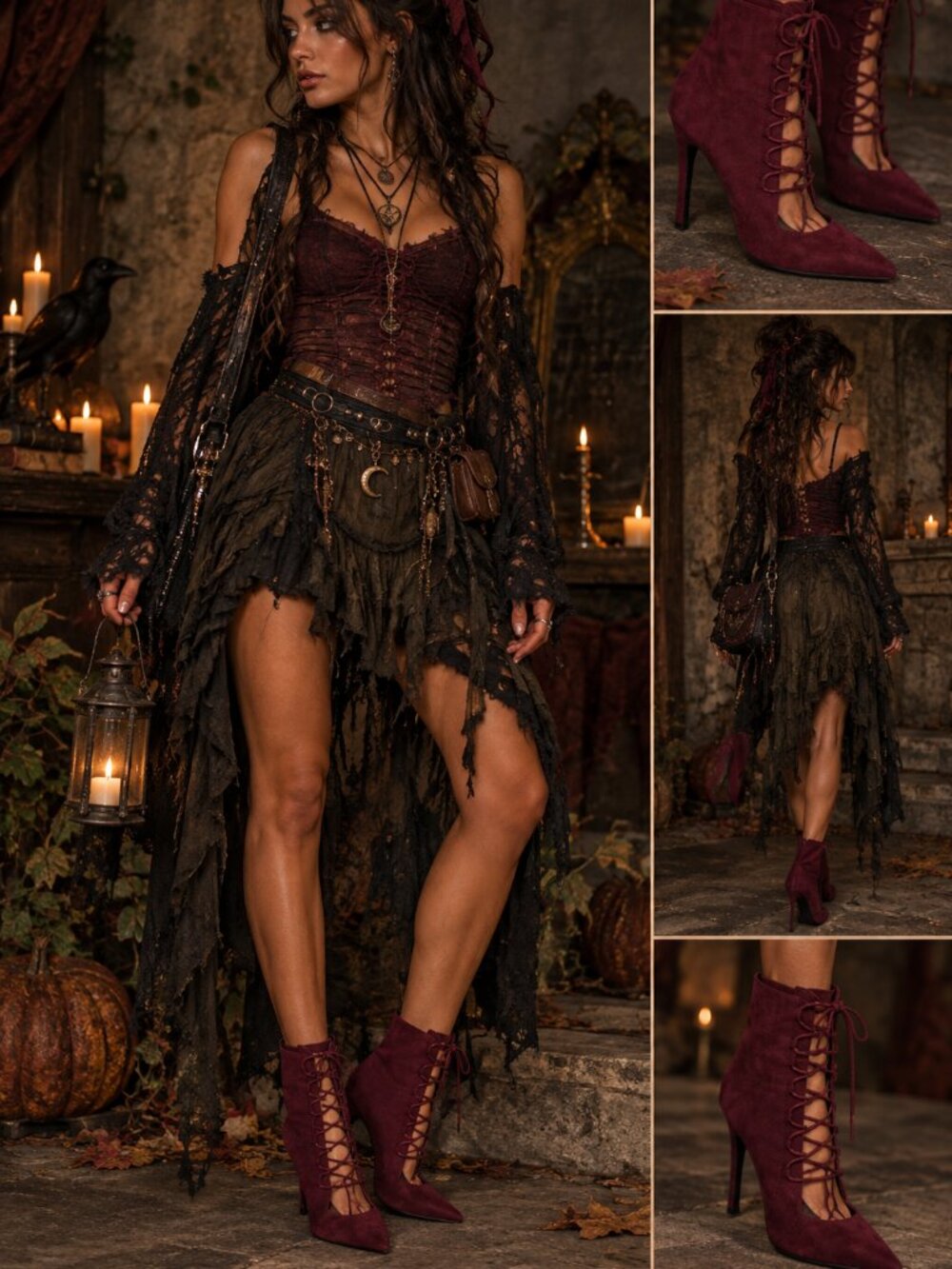 ALDO Cadaleria Burgundy Lace-Up Pointed Toe Ankle Booties Stiletto Heels Size 8